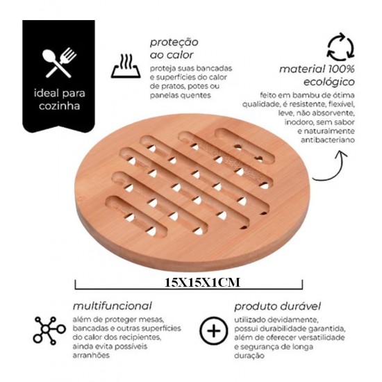 Descanso De Panelas 15cm Redondo Bambu